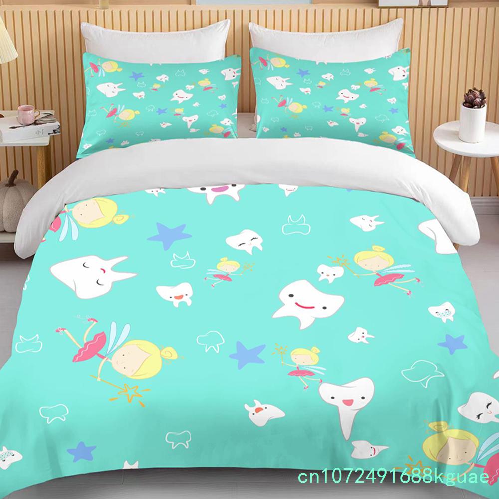 Cute Cartoon Teeth Print Bedding Set Duvet Cover 1 Duvet Cover 2 Pillowcases Adult And Children Bedding Set Luxury Bed Cover Set