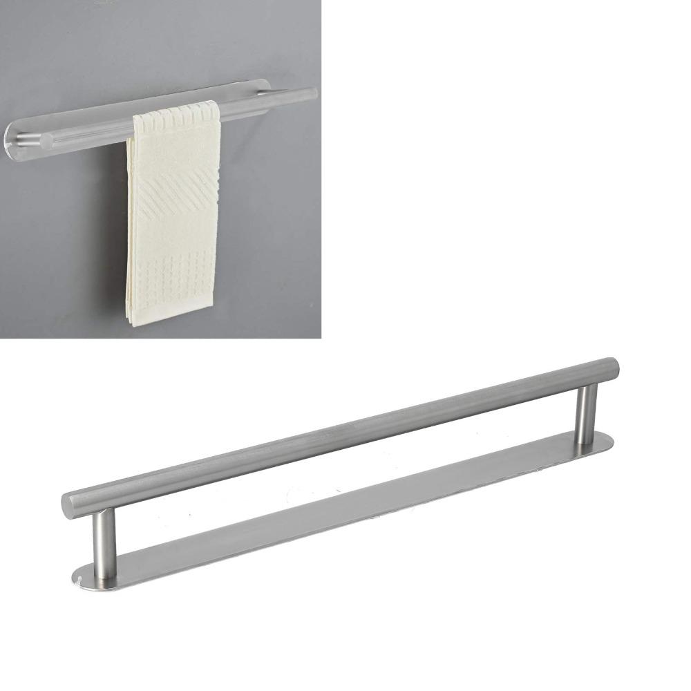 304 Stainless Steel Towel Rack Single Rod Wall Mount Towel Hanger Brushed Silver Finish No‑Drill Adhesive Installation Towel Bar