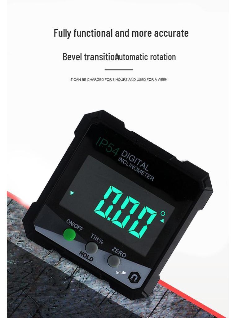 High-Precision Digital Inclinometer with Magnetic Angle Meter and Spirit Level