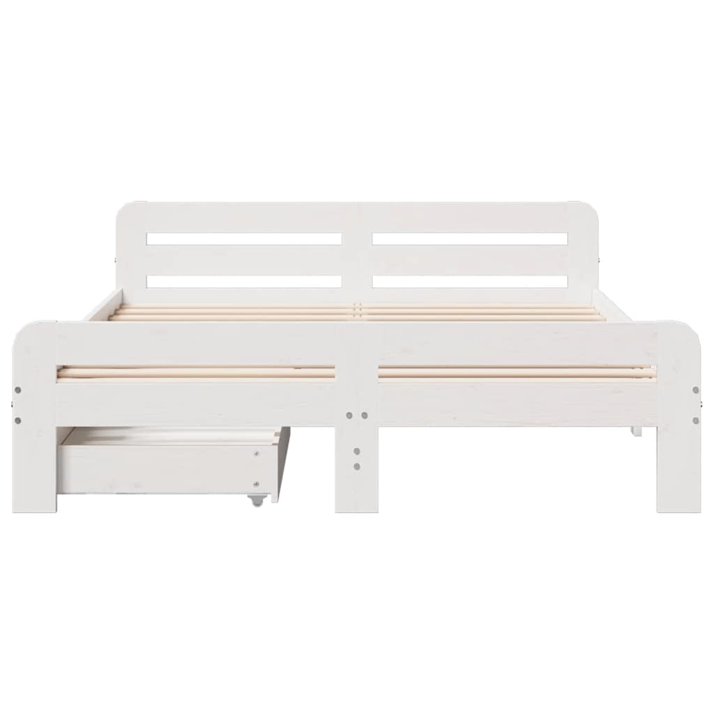 Vidaxl Bed Frame Without Mattress, White, 140X190 Cm, Solid Pine Wood