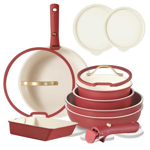 CAROTE 16-Piece Frying Pan Set, Induction and Gas Compatible, PFOA and PFOS Free, Removable Handles, Marble Coat, Non-Stick, Easy To Clean, Luxurious