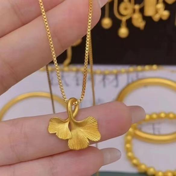 Gold Double Ginkgo Leaf Necklace: Stylish Light Luxury Pendant for Women