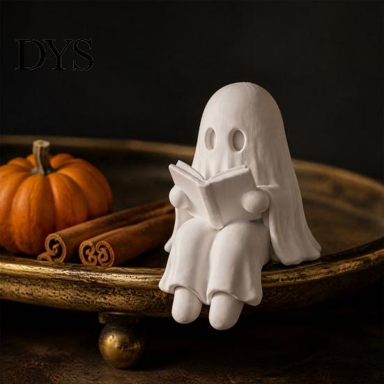 Trendy Desktop Ornament Ghost Reading Book Halloween Decoration, 3D Printed Shelf Sitter Statue, Gothic Style Decor Cute Spooky Sitting Figurine