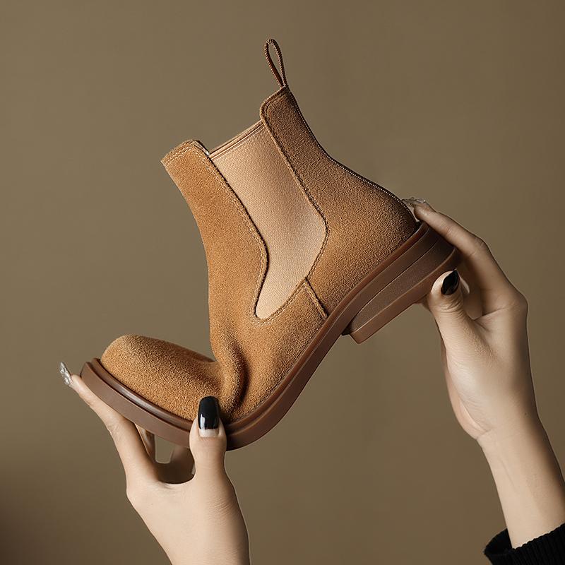 2025 Winter/Autumn Chelsea Boots Genuine Leather Shoes for Women Retro Boots Round Toe Ankle Boots British Style Women Shoes