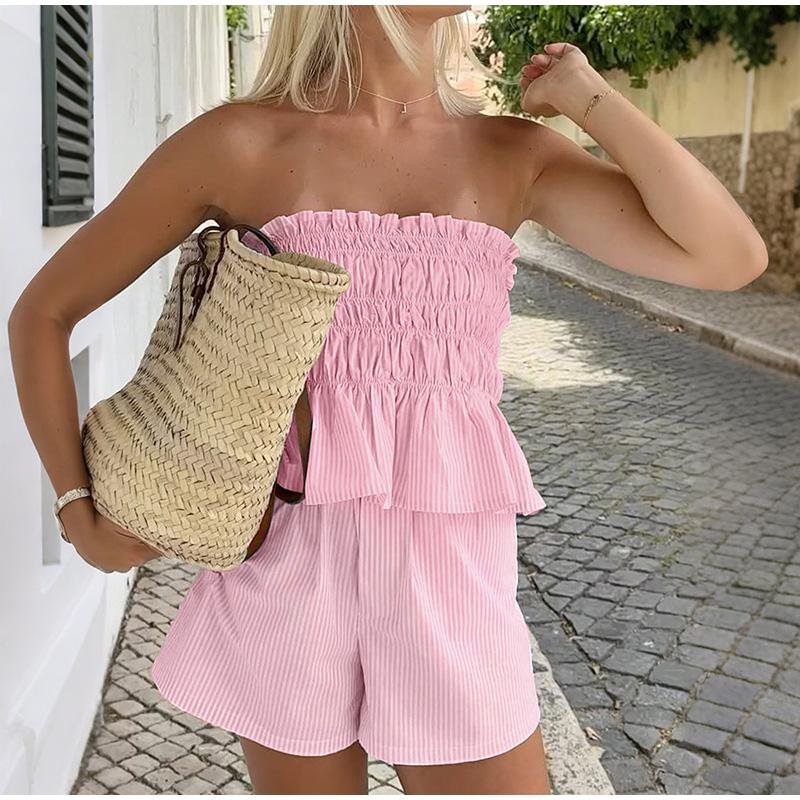 

Повседневный Простой Топ-труба Шорты с деревянными ушками Костюм Женский Летний 2025 XL розовый