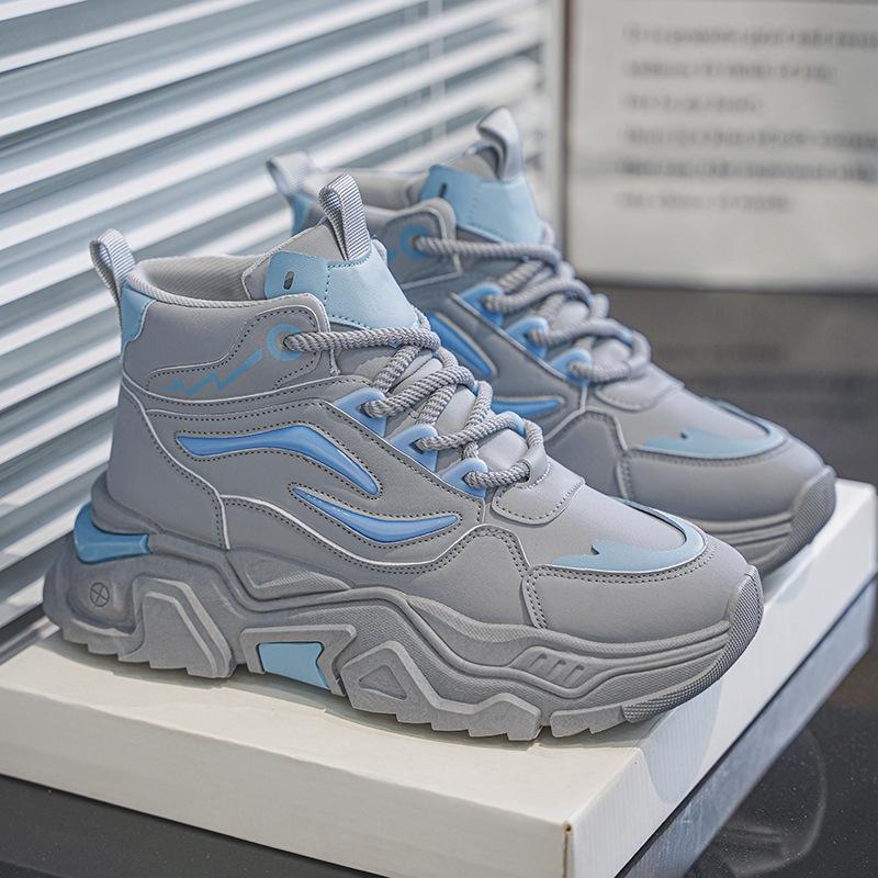 Men's Shoes Autumn Breathable Youth Casual Running High-top Sports Shoes Thick-soled Heightening Versatile Little White Dad Trendy Shoes