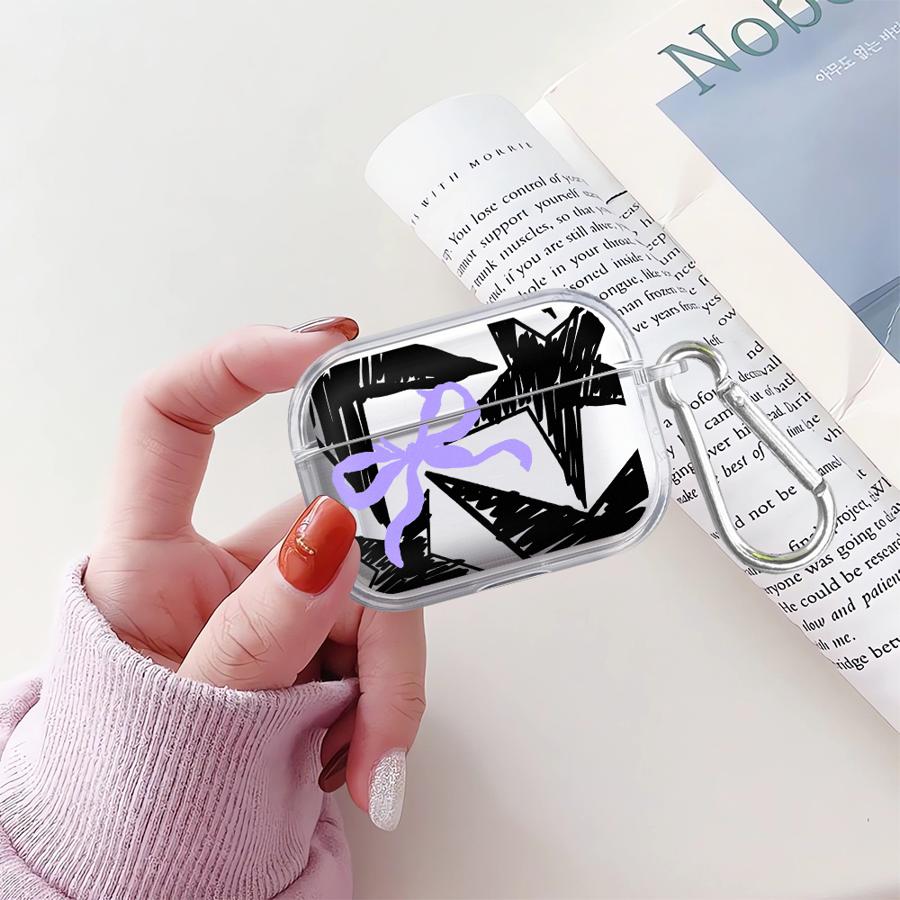 Clear Earphone Cases Cover Case For Airpods Pro2 Pro3 4 2 3 1 Pro Five-pointed Star Bow