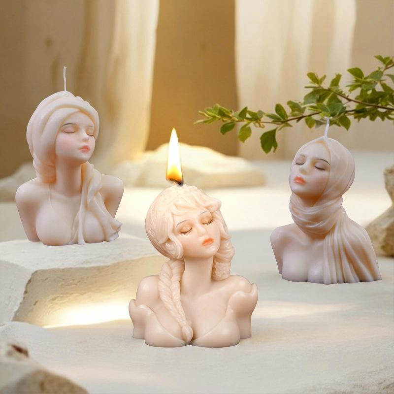 3D Sweet Goddess Candle Silicone Mold Handmade Female Half Body Portrait Aromath Candle DIY Gypsum Resin Molds Home Decor Gift