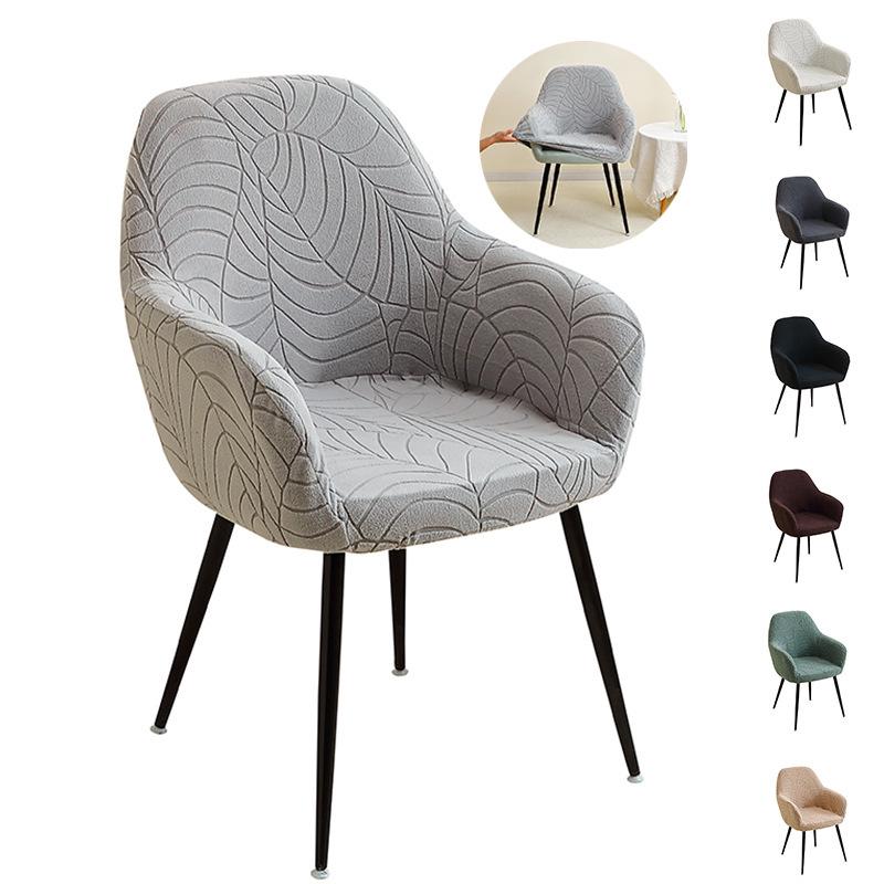 Elegantní sametový potah na jídelní židli s žakárovým vzorem listů - Prachotěsný, Pružný, Plné pokrytí, Univerzální pro židle s vysokými područkami