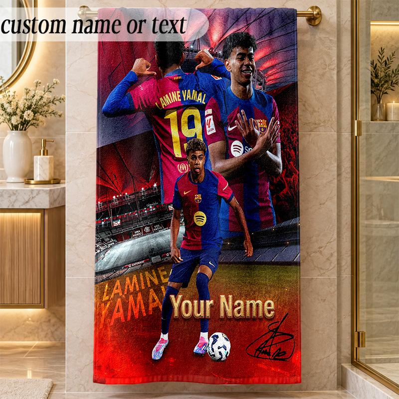 Beach TowelLamine Yamal Custom Name Text Personalized Soft Towel for Beach Pool Indoor Home Decor Gift