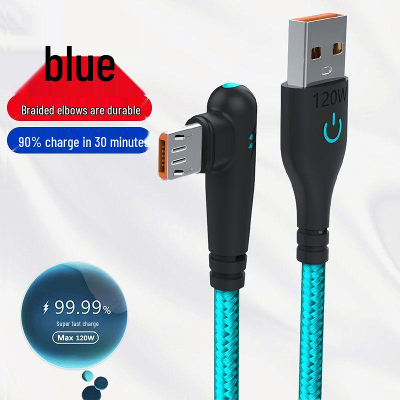 120W Fast Charging Elbow Data Cable for Android - Compatible with Huawei, Vivo, Oppo, Meizu with 6A Flash Charge