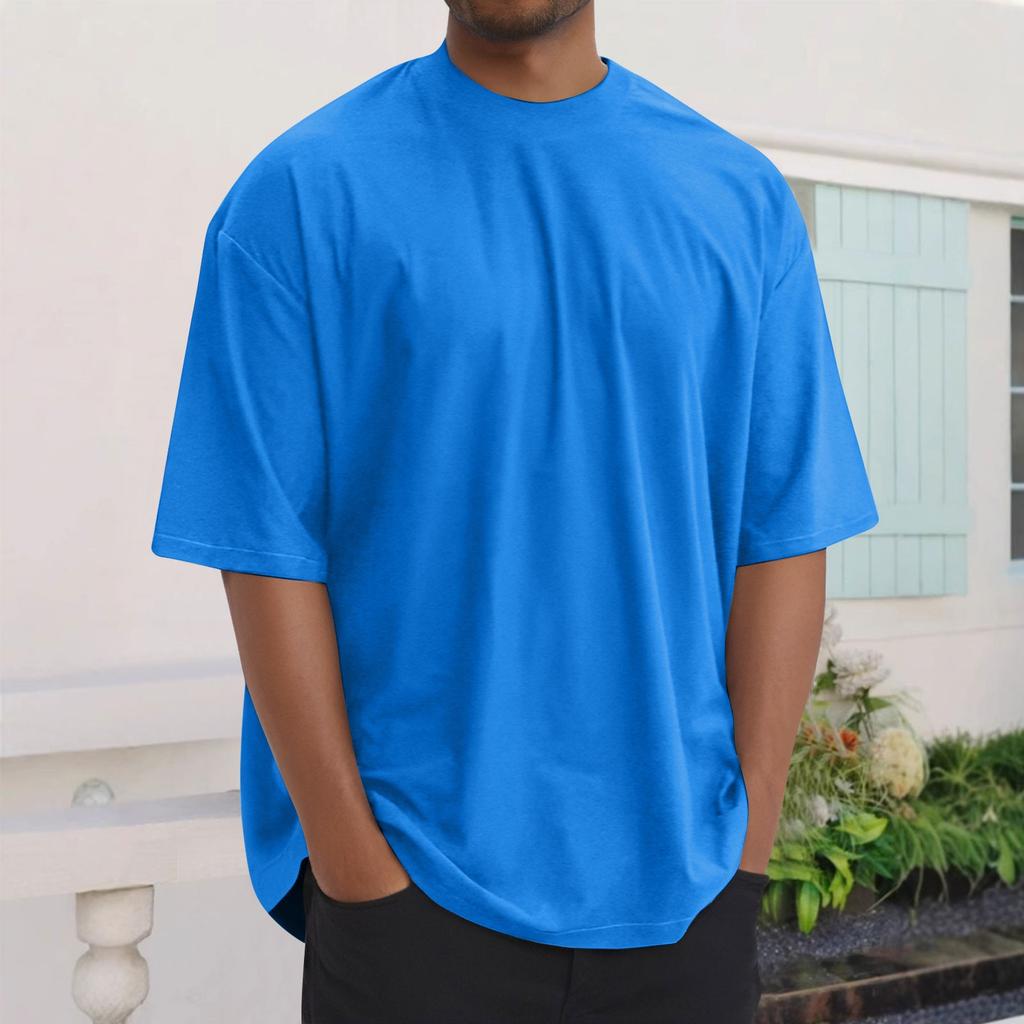 Summer Men's Fashion Loose Round Neck Solid Color All-match Short-sleeved T-shirt