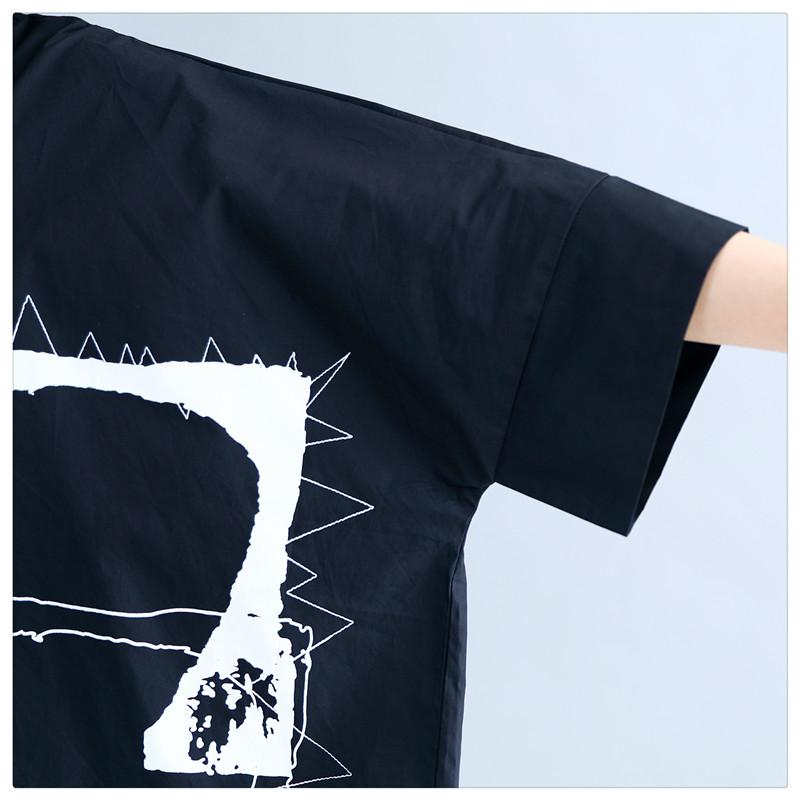 DIMANAF Dameskleding Casual Dames Shirts Blouse Zwart Oversize Print Tops Tuniek Katoenen Losse Knoop T-shirt 2024 Lente Zomer