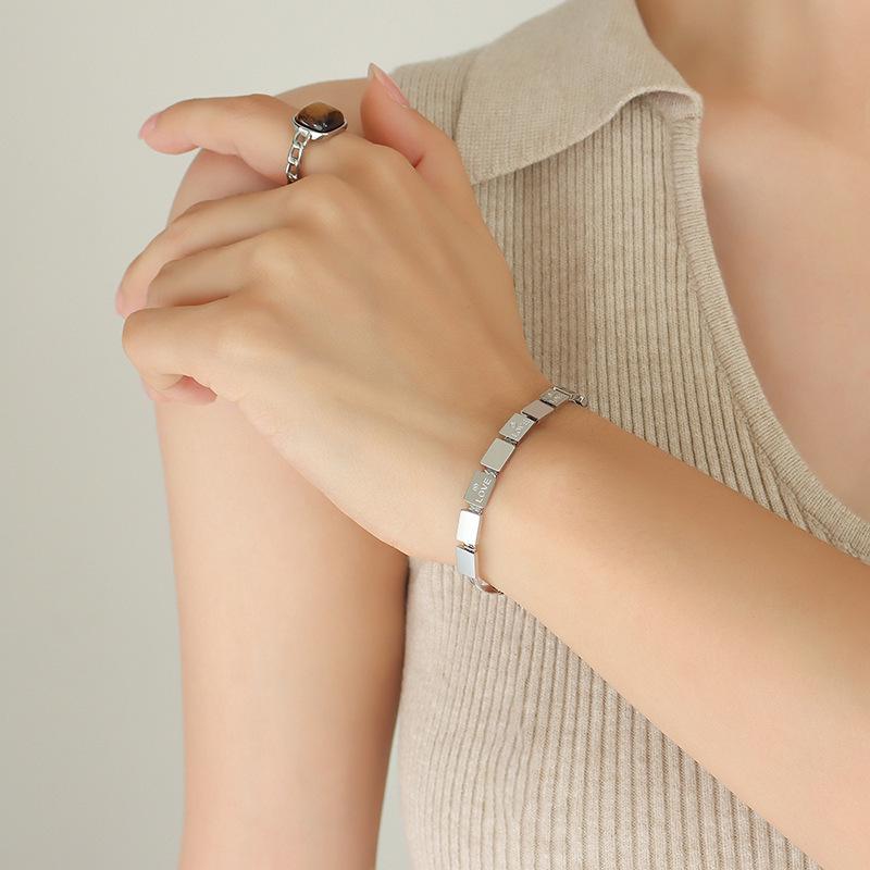 Korean Trendy LOVE Bracelet: 18K Gold-Plated Titanium Steel with Square Patchwork Design