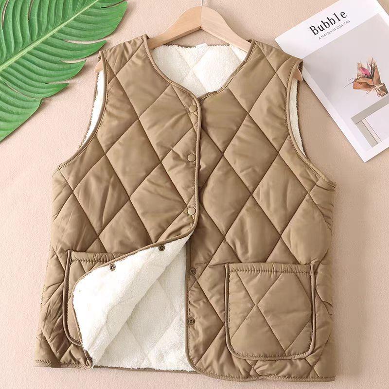 Women's Vest Warm Inside New Textured Solid Color Large Size Down Cotton Vest Medium Mother Light Vest