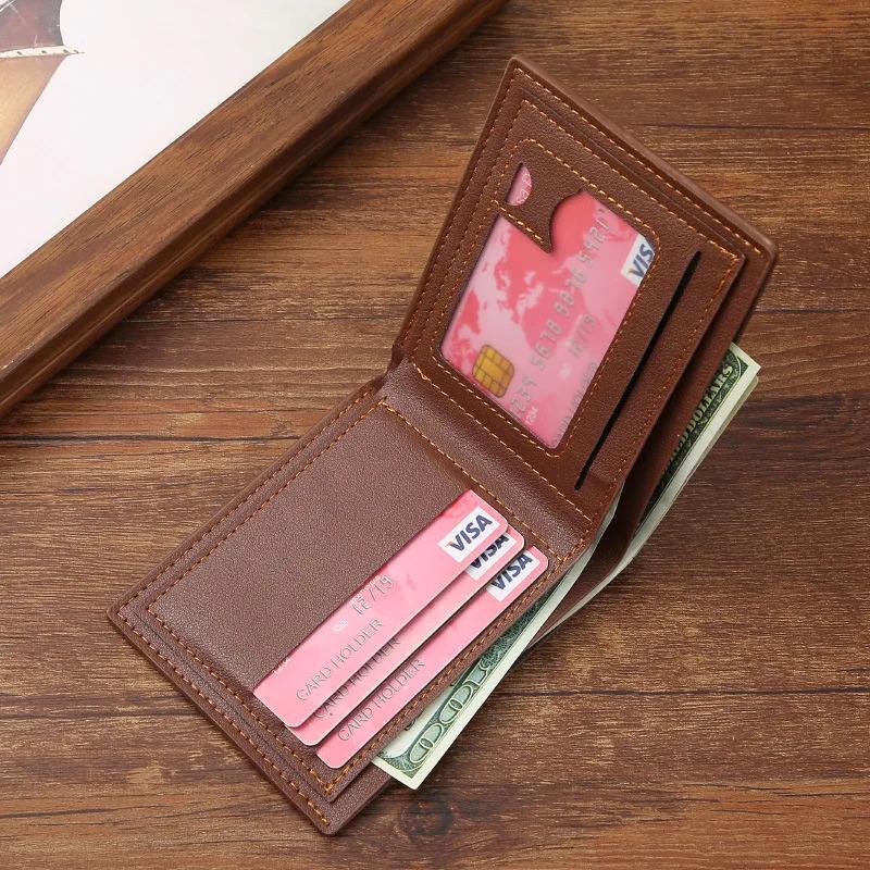 Slanke Leren Portemonnee voor Mannen RFID-blokkerend Dubbelgevouwen Voorzak Portemonnee Minimalistische Creditcardhouder Geldclip