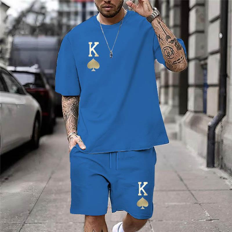 Gold K Print Men's T-Shirt Shorts Set Summer Chic Casual Loose Oversized Street Clothes Fashion Short Sleeves And Shorts For Men