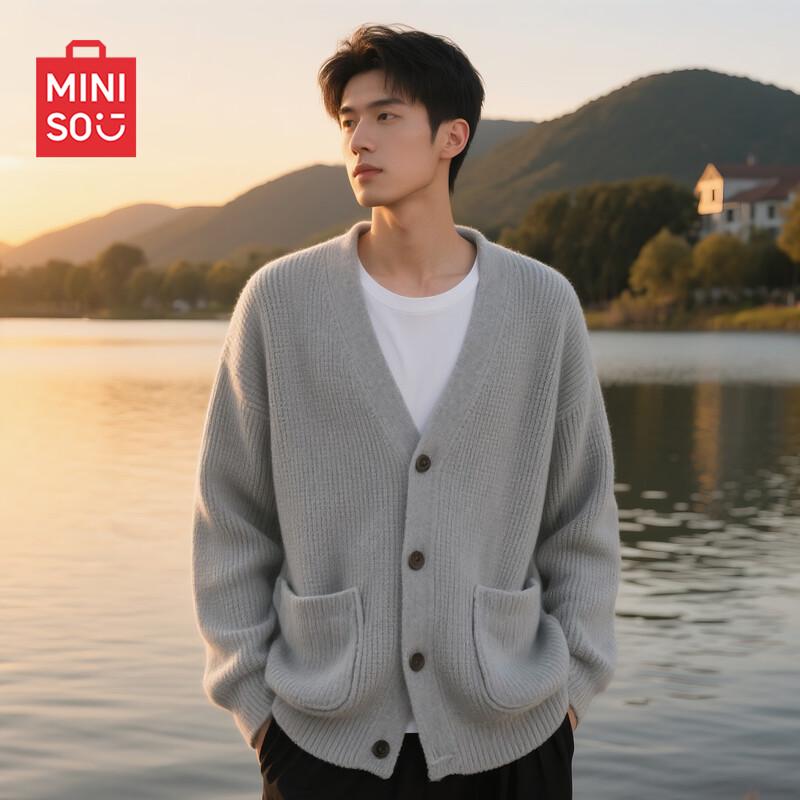 Miniso Men's Loose Fit V-Neck Cardigan Sweater