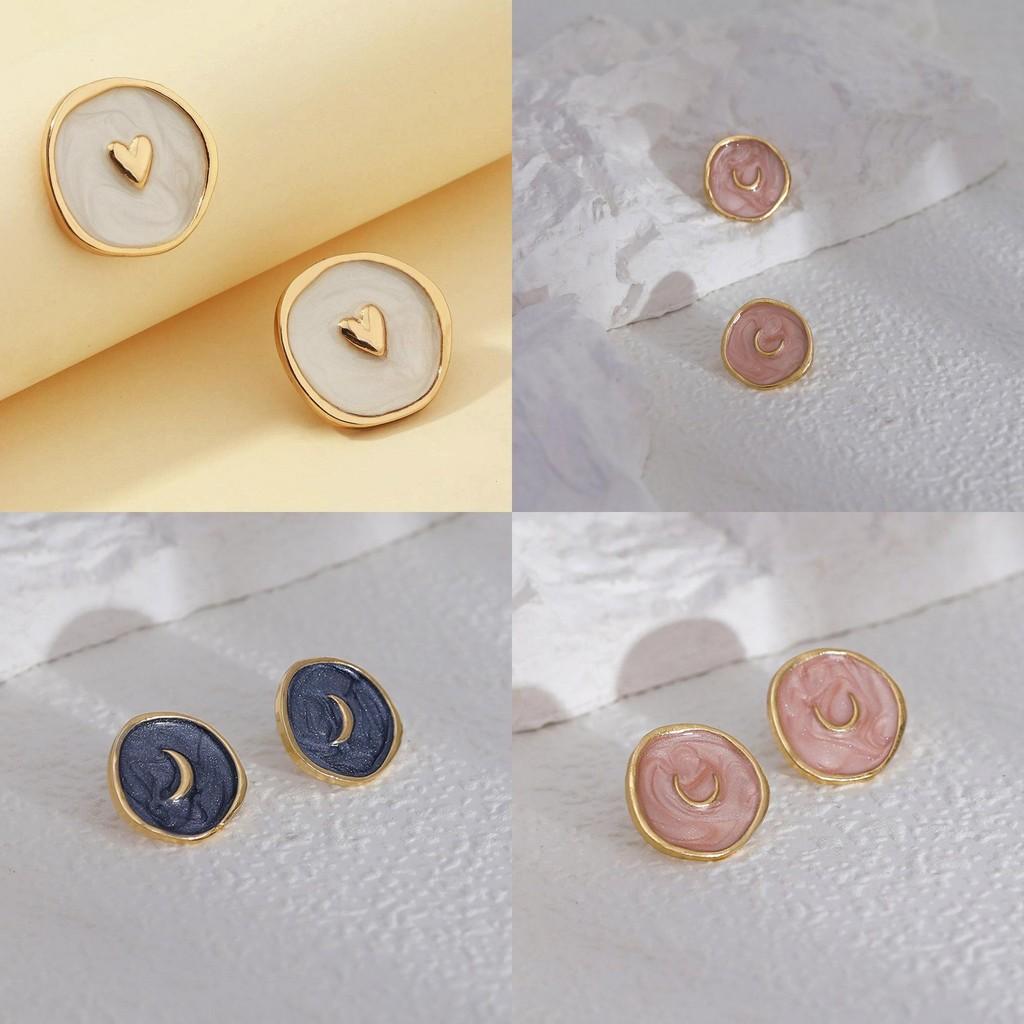 Chic Alloy Plated Geometric Heart Moon Star Earrings Simple Trendy For Women