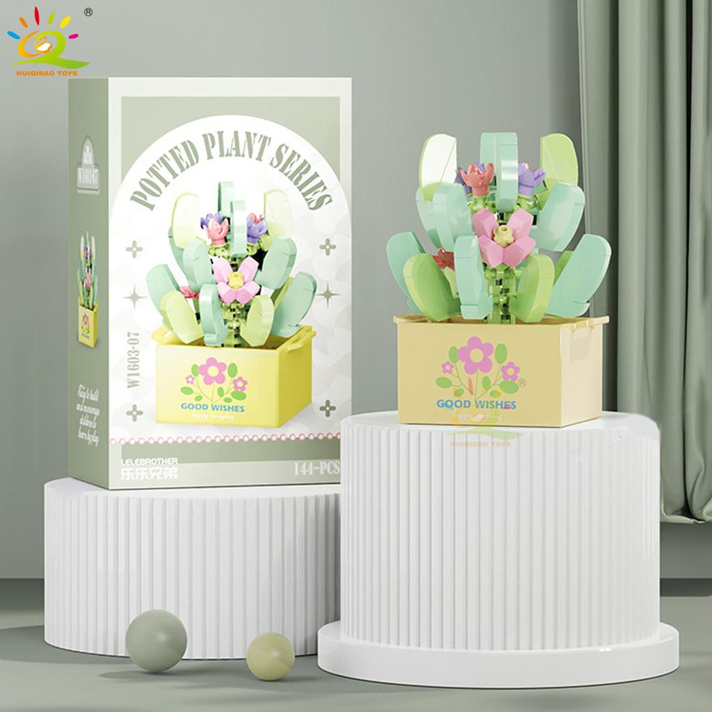 MOC Blume Sukkulente Topfpflanze Modellbaustein DIY Ewiger Strauß Zuhause Schreibtisch Pflanzen Dekoration Ziegel Mädchen Geschenk Kinderspielzeug