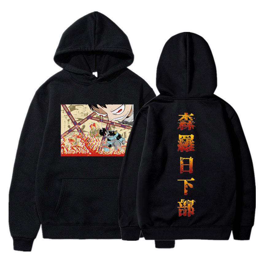 

Толстовка с капюшоном в стиле аниме Fire Force Shinra Kusakabe, двусторонняя толстовка с рисунком манга для мужчин и женщин, модные свободные толстовки с капюшоном, уличная одежда