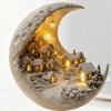 Yousheng Snow House Moon Acrylic Ornament 2D Flat Half Moon Table Sign with Base Home Office Desktop Decoration Ornament