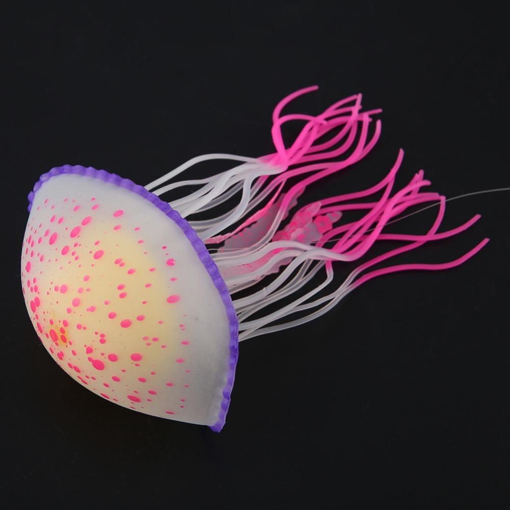 Silicone Aquarium Jellyfish Decoration Fluorescent Effect Glowing Simulation Jellyfish Soft Texture Suction Cup