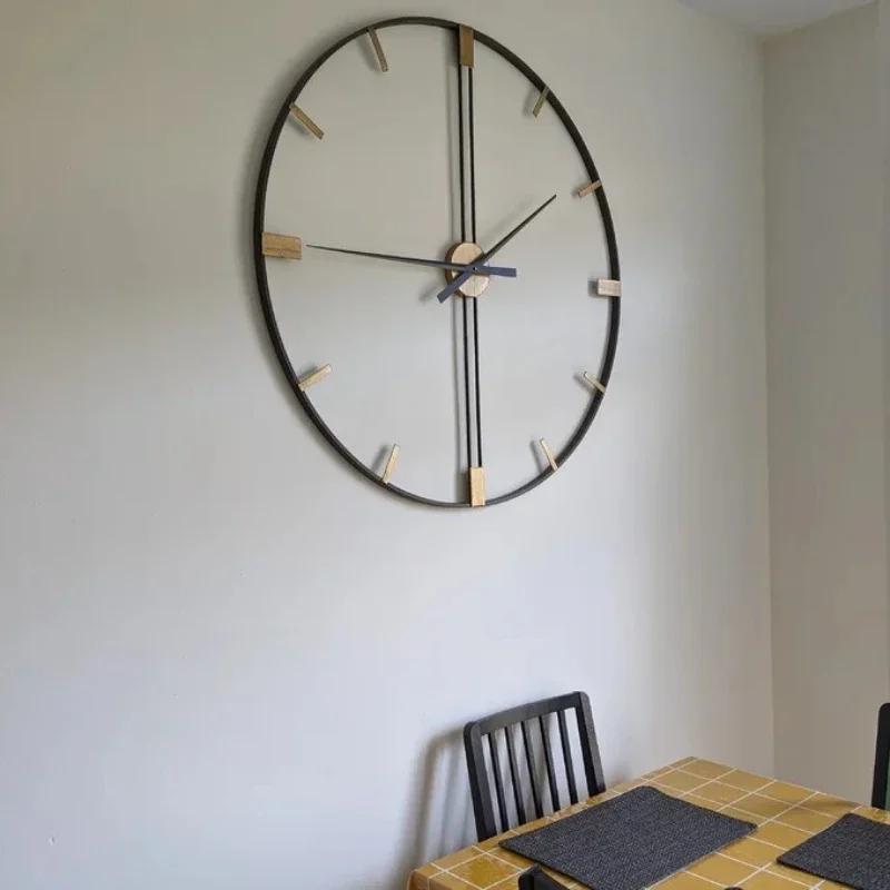 Large Wall Clock Living Room Iron Art Round Clocks Mechanism Silent Watches Kitchen Luxury Watch Room Design Wall Decoration