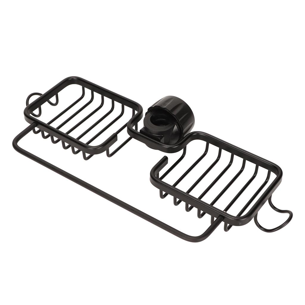 Armatur Ablageregal Aluminium Kunststoff Zwei Behälter mit Handtuchstange für Schwamm Lappen Küche Badezimmer Schwarz