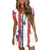 Women's Summer Casual Fashion Independence Day Printed Drawstring V Neck Short Sleeve Dress