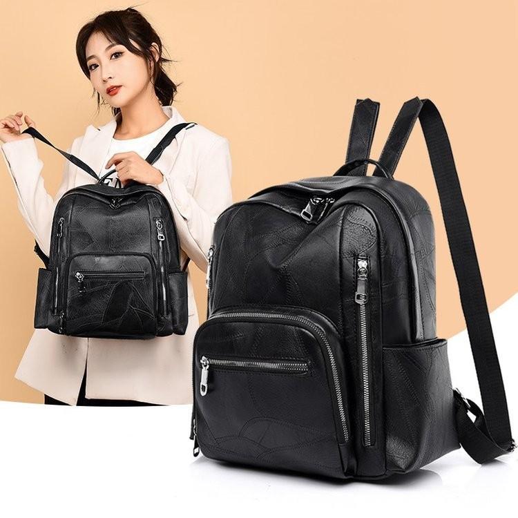 Stylish Pu Leather European Retro Casual Backpack For Women Soft Zipper Closure