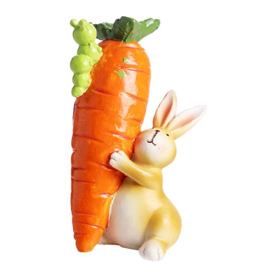Osterhasenfigur Niedlicher Hase mit Karotte Skulptur Handgefertigte Harz Tierstatue für Innen Außen Garten Rasen Hof Balkon Heim Tischdeko