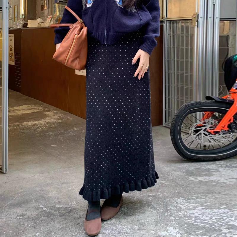 

2025 A/W Maternity Knit Polka Dot Midi Skirt - Casual Slim Fit M чёрный