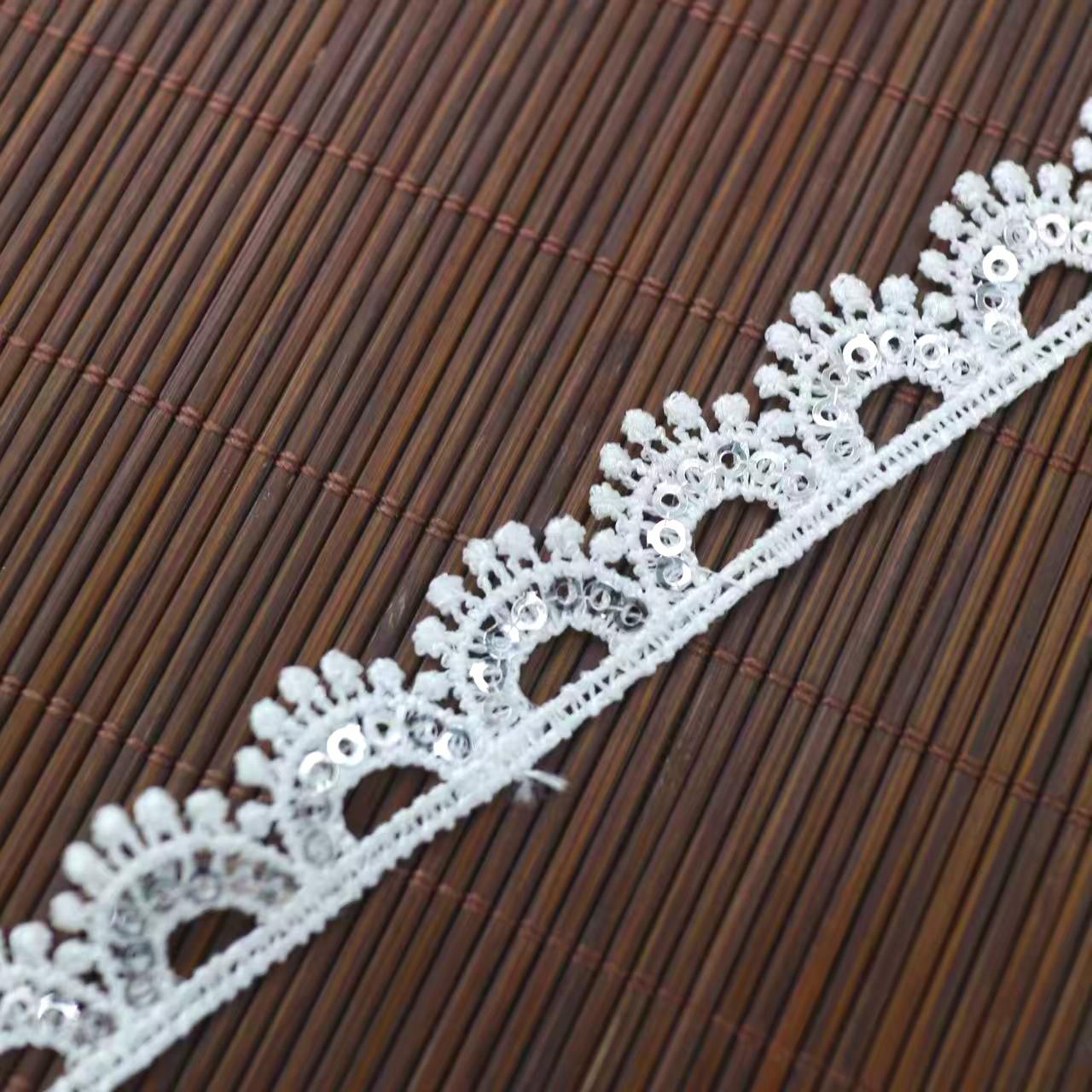 

Sequins Water Soluble Polyester Lace, Unilateral Bead Embroidery Lace, Women S Children S Cuffs Neckline Lace Accessories YJ80621