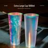1L Disposable Rainbow Milk Tea Cup with Lid, 98mm Caliber, Colorful Laser Film Inner
