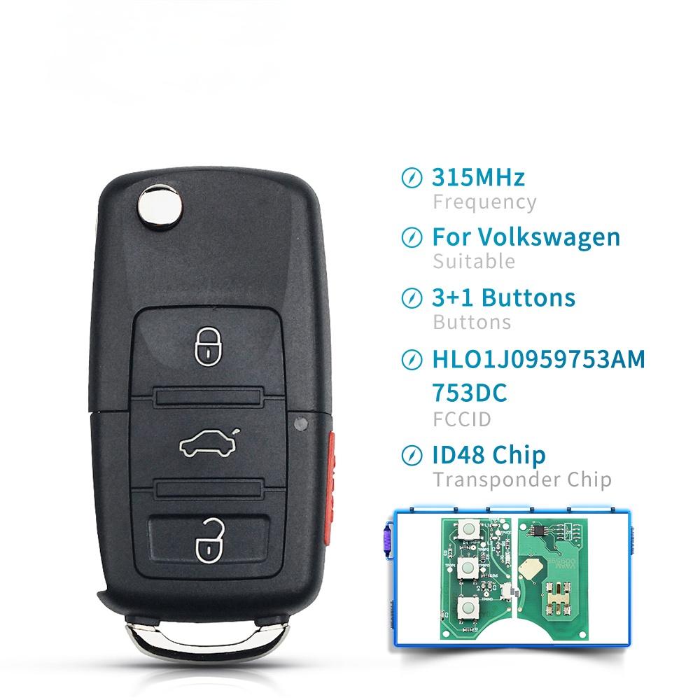 KEYYOU 2/3/4 Button 1J0959753 DA AH AG 1K0959753G 433Mhz ID48 Chip Remote Car Key For VW PASSAT Polo Skoda Seat Polo Golf Beetle