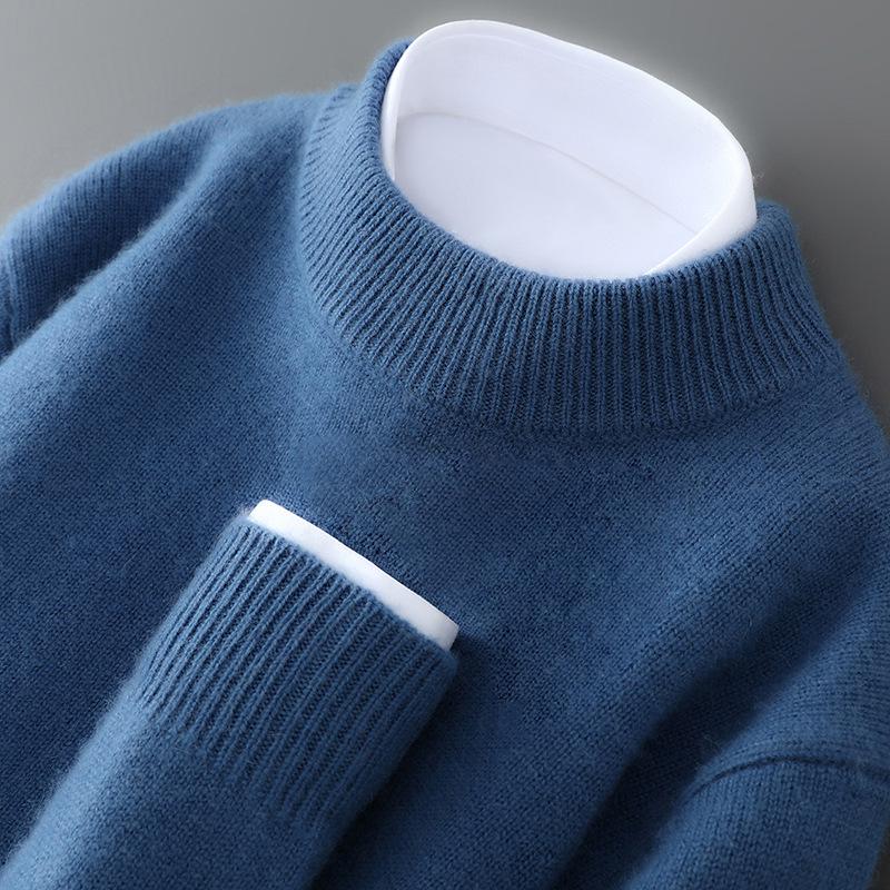 Men's 100% Wool Half-High Neck Loose Knit Sweater - Autumn/Winter Cashmere Pullover
