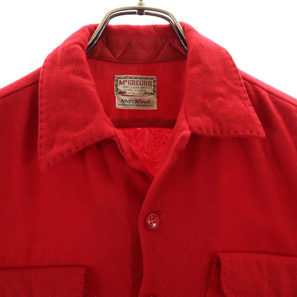 McGregor 50s 60s Wool Vintage Long Sleeve Open Collar Shirt S Red Men's Used