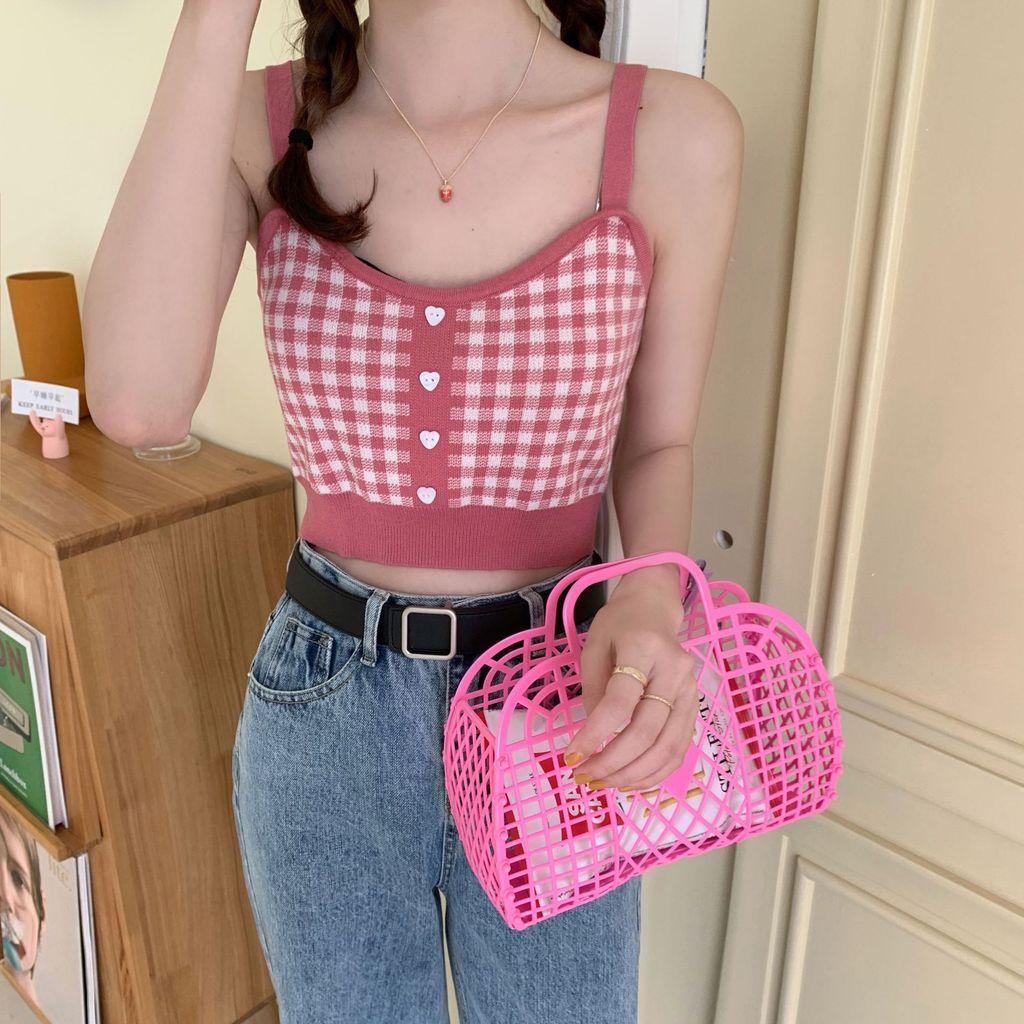 French Girl Summer Crop Top With Colorblock Pattern And Corset Style For Casual Wear