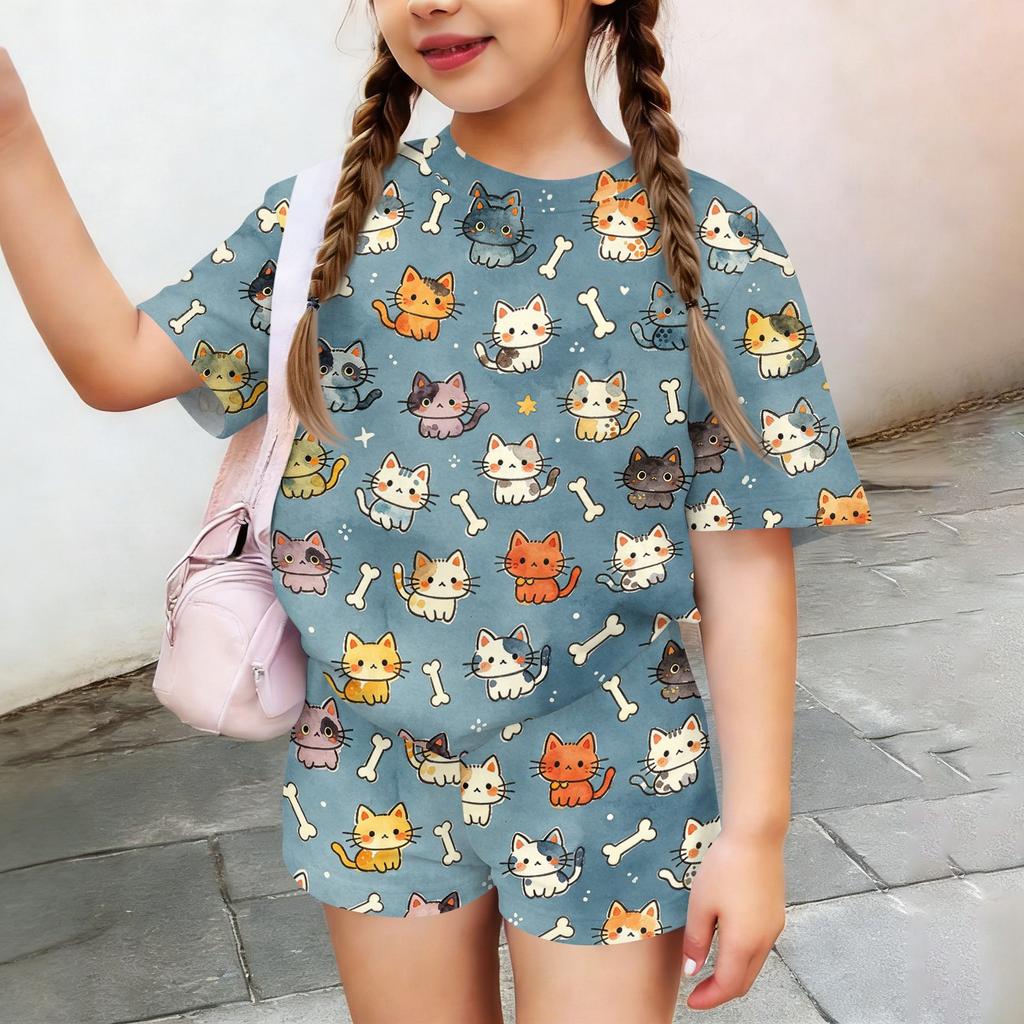 Kids Casual Short Sleeve Shirt and Shorts Set Animal Print Comfortable Lightweight Summer Outfit for Boys and Girls