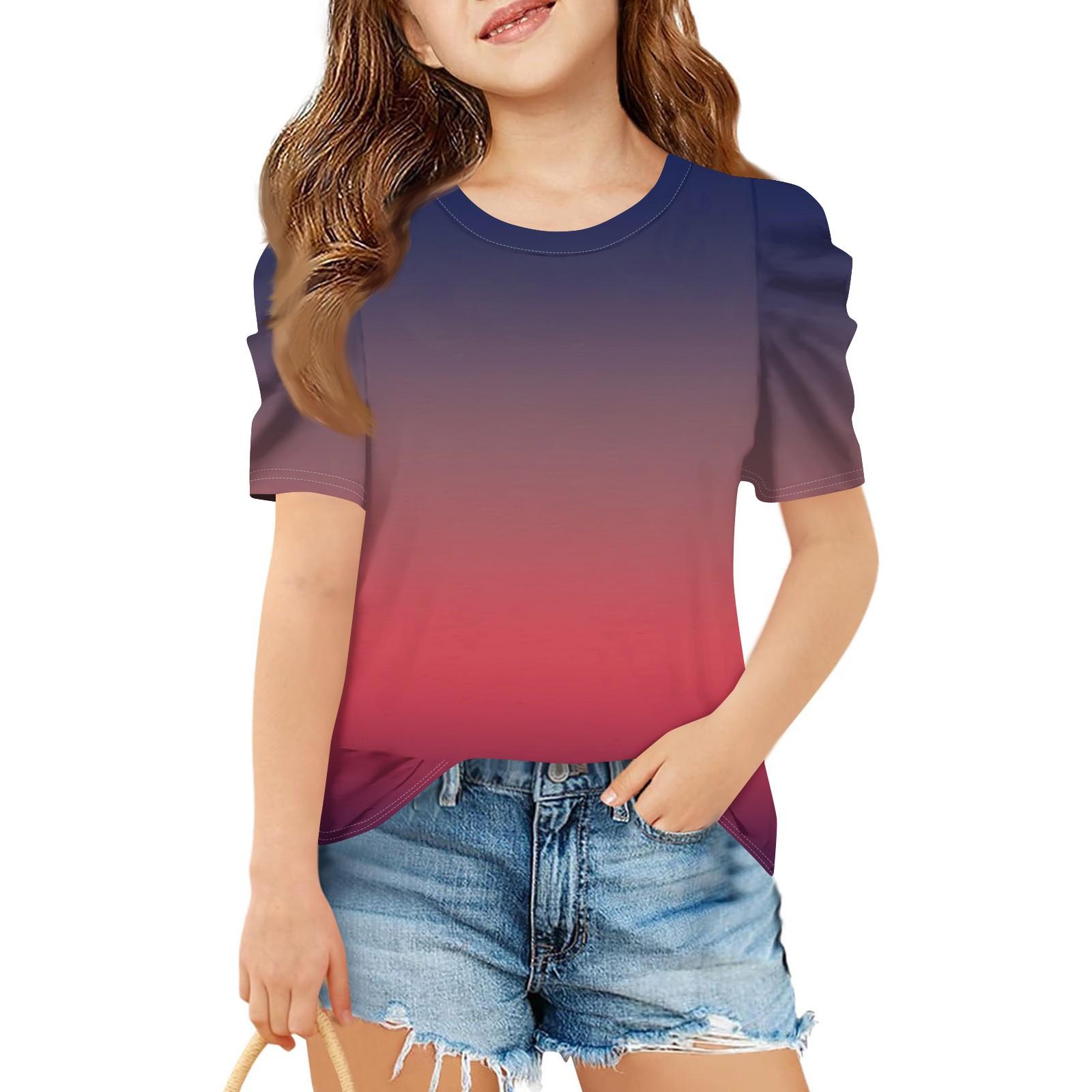 

Summer Girls Short-Sleeved Top, Children s Round-Neck Gradient Casual T-Shirt 130