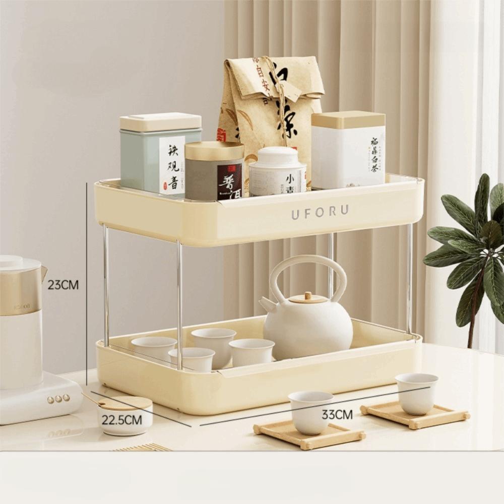 

Large Capacity Cup Storage Rack Thickened Desktop Storage Rack Kitchen Accessories Cream White-2-layer