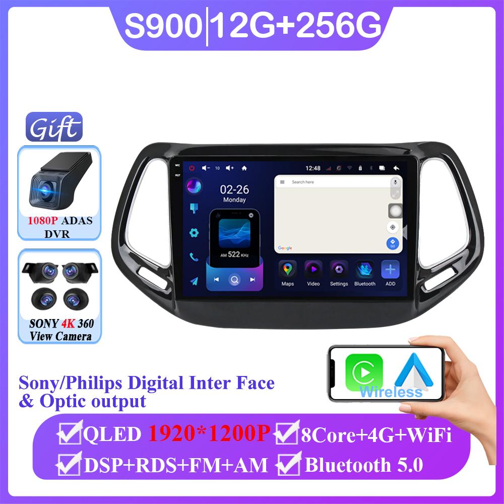 Android 14 Car Radio Carplay For Jeep Compass 2017 2018 2019 Auto Multimedia Video Player GPS Navigation Stereo Head Unit 2DIN