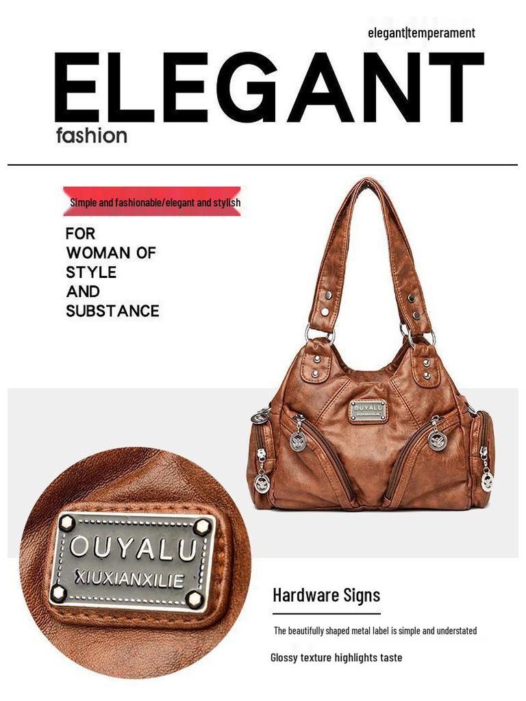 European & American Style 2025 Retro Soft Leather Motorcycle Crossbody Shoulder Bag for Women