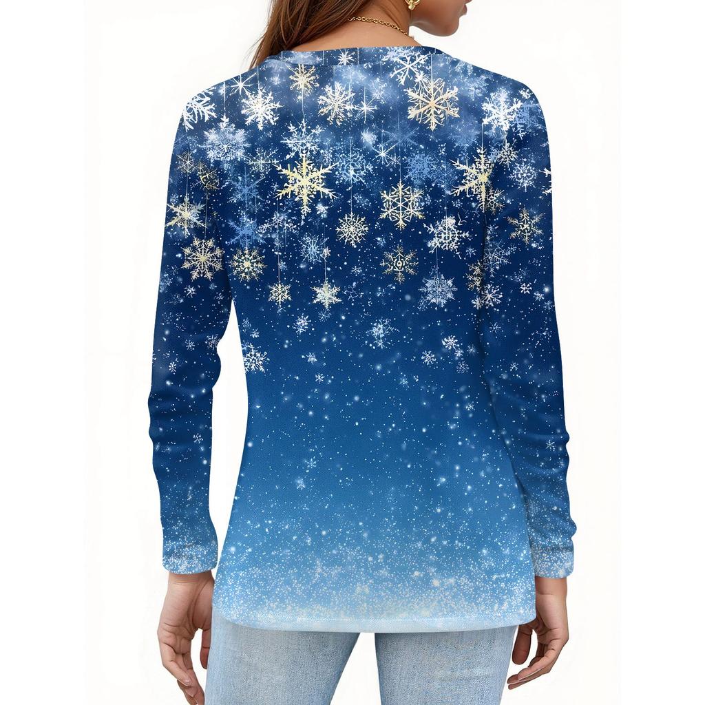 Women's Fashion Casual Christmas Printed Round Neck Long Sleeve Pullover Top