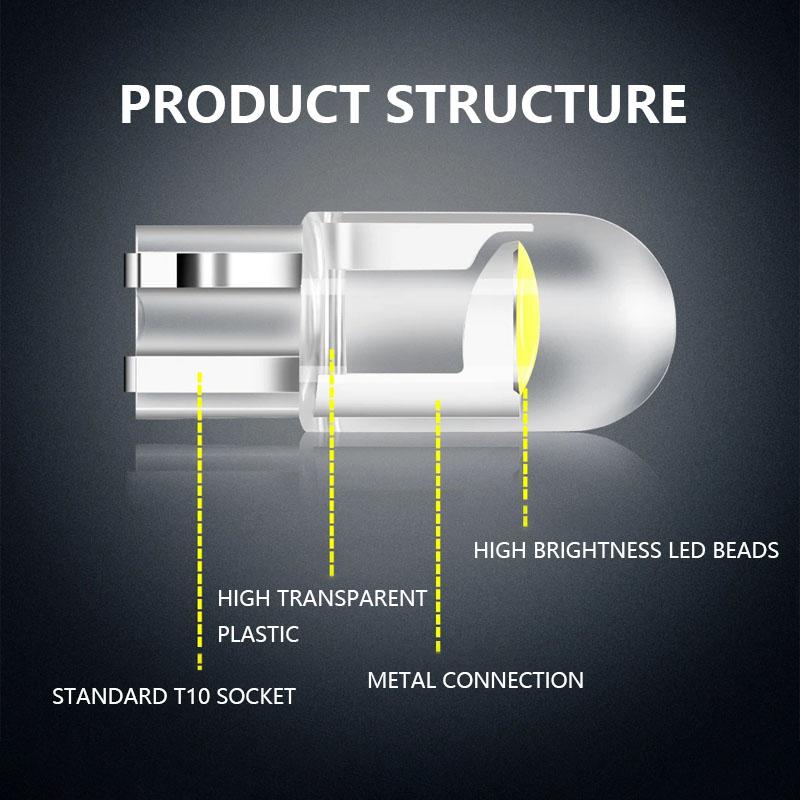 10PCS Car LED Bulb T10 W5W WY5W Signal Light White 12V Auto License Plate Lamps Reading Dome Lights Car Wedge Parking Lights