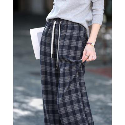 DeMana Women's Plaid Drawstring Casual Pants