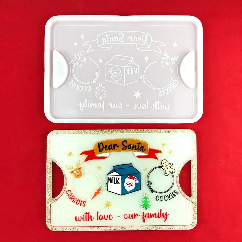 Christmas Large Resin Tray Molds Silicone Santa Claus Mold for Epoxy Resin Mold with Handles Coaster Mold for Home Decor