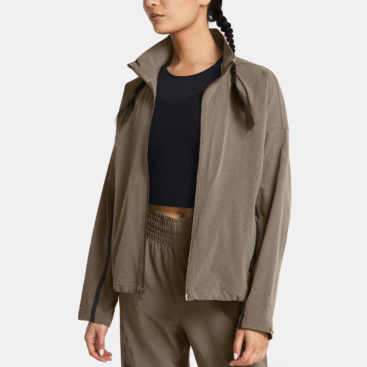 Under Armour UA Unstoppable Logo Color Block Casual Comfortable Breathable Jacket Women jackets Gray Brown 1385895-200