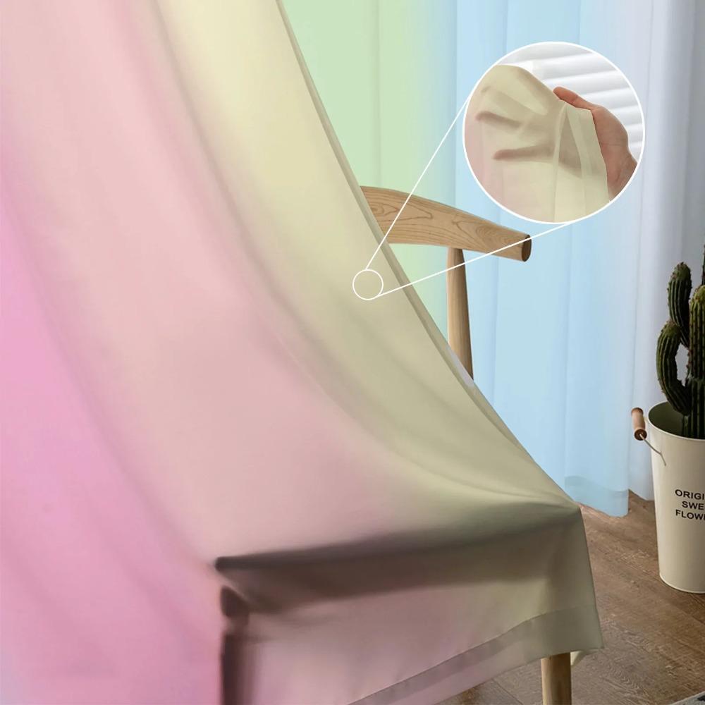 Candy Rainbow Stripes Translucent Drapes for Bedroom Space Living Room Decoration Window Opening Drape for Kitchen Area Tulle Voile Organza Curtains